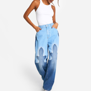 Custom Made New Style Women's Wide <b>Jeans</b> Pants Factory Manufacturer Casual Skinny Fit <b>with</b> Flat Front and Washed Technics - Product Image 4