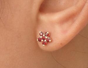 Pendientes de plata de ley 925 con flor de rubí, chapados en oro de 14 quilates, diseño de racimo, piedra de nacimiento de julio, regalo para mujer - Product Image 3