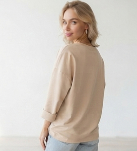 T-shirts à manches longues col en V imprimés sur mesure pour femmes, de haute qualité, pour usage quotidien, conception personnalisée OEM, t-shirt ample - Product Image 2