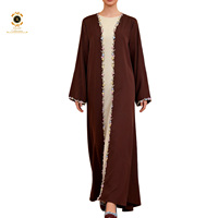 Abaya Zaynab pour femmes, robe musulmane en gros, manches ballon perlées, broderie en tissu, dentelle en voile, abaya ouverte en dentelle
