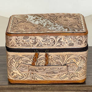 Boîte à bijoux vintage en cuir de vachette véritable, faite à la main, avec motif floral intégral et fermeture éclair, qualité supérieure, Super Septembre - Product Image 3