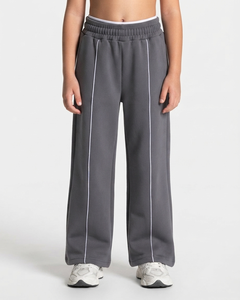 Ensemble de survêtement surdimensionné gris graphite Contrastline personnalisé pour filles, sweat à capuche en molleton de coton et pantalon de survêtement à jambes larges, OEM & ODM - Product Image 4