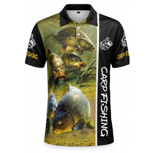 Polo de pêche à la carpe pour homme, séchage rapide, imprimé poisson, UPF 50, vêtements de pêche en plein air - Product Image 2