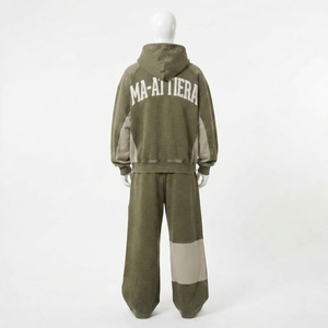 MA-ATTIERA Conjunto de Sudadera con Capucha y Pantalones para Hombre, Verde Oliva, Cremallera Completa, Ajuste Holgado, Estilo Urbano Casual, Estampado de Letras - Product Image 4