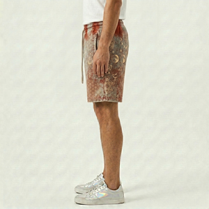 Shorts de bain vintage déchirés pour hommes, style streetwear, en polyester/coton, taille élastique avec cordon, poches, pour l'extérieur - Product Image 3
