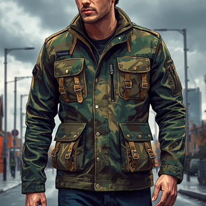 <b>Men</b> Tactical Style Jacket Multi Pocket Outdoor Windproof Casual Utility Outerwear OEM Wholesale Supply - Product Image 3