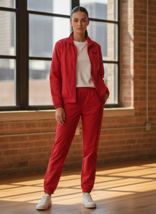 Conjunto Deportivo Rojo para Mujer, Chaqueta con Cierre y Cuello Alto, Estilo Deportivo, Color Sólido, Tejido de Poliéster, para Otoño - Product Image 2