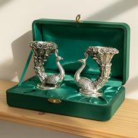 Lot de 2 statues d'éléphant plaquées argent pur 999, objet décoratif Vastu et porte-bonheur pour la décoration intérieure, le Mandir et la salle de Pooja