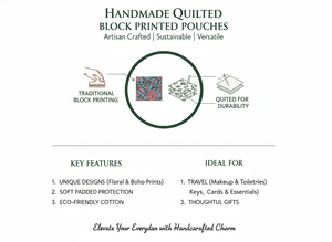 Pochette en tissu de coton matelassé imprimé à la main, écologique, sac de voyage pour maquillage et trousse à cosmétiques multi-usages - Product Image 6