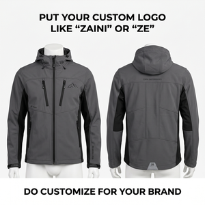 Chaqueta Softshell ZAINI ZI-061 de 320 GSM para Hombre, Premium, Otoñal, Transpirable, Resistente al Viento, de Poliéster, con Capucha y Paneles Grises y Negros, OEM ODM - Product Image 1
