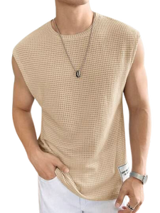 Camiseta sin Mangas Texturizada para Hombre, Cuello Redondo, Transpirable, Poliéster, Color Sólido, Corte Regular, para Todas las Temporadas, Informal - Product Image 2