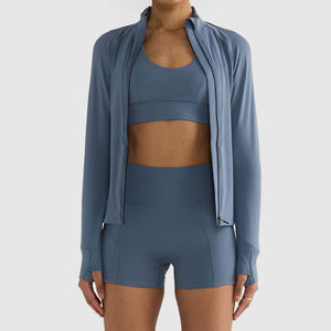 Custom <b>Women</b> 3 Piece Yoga Set Sports Bra Biker Shorts and Zip Up Jacket Gym Fitness Workout Activewear Matching Clothing - Product Image 1