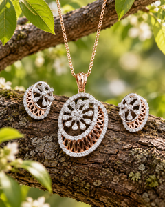 Juego de pendientes con colgante floral de diamantes naturales en oro rosa macizo de 14k, joyería de boda para mujer, estilo romántico, forma ovalada, color G, vs2 - Product Image 4