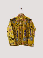 Veste à col mandarin en coton brodée à la main avec des motifs floraux, manches longues, longueur normale, style Prairie Chic pour femmes adultes, printemps