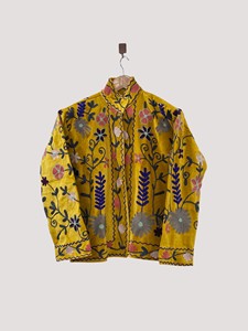 Veste à col mandarin en coton brodée à la main avec des motifs floraux, manches longues, longueur normale, style Prairie Chic pour femmes adultes, printemps - Product Image 1