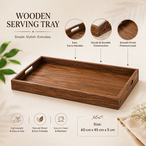 Premium Wooden Serving Tray with Cutout Handles | Rectangular Platter Natural Wood Breakfast <b>Server</b> Home Hotel Restaurant Use - Product Image 4