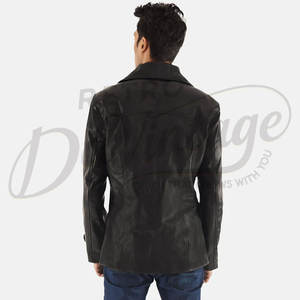 Chaqueta Blazer de Cuero Genuino Negro para Hombre, Corte Entallado, Piel de Oveja Premium, Cierre Clásico con Botones, Estilo Casual, Abrigo de Cuero para Coche - Product Image 2