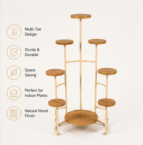 Support à plantes en bois moderne avec étagères circulaires pour plantes vertes d'intérieur, design minimaliste, décoration intérieure - Product Image 4