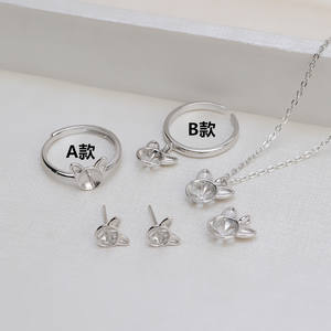 Ensemble pendentif et bague en argent S925, oreilles de chat, pain en forme d'oreille de chat cuit à la vapeur avec perle, bijoux de mode pour femmes DIY - Product Image 1