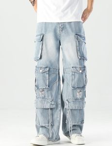 Premium quality cheap price Wholesale Lightweight Casual Light Blue Men Cargo Jeans High Quality Multi <b>Pocket</b> best anti-wrinkle - Product Image 1