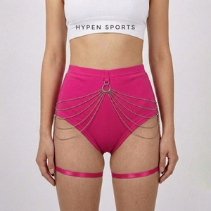 HYPEN SPORTS Women's Mid Waist Yoga Shorts Canvas Chain-Link <b>Booty</b> Dance Solid Sporty Gym Workout Active Butt Lifting Skinny Fit - Product Image 5