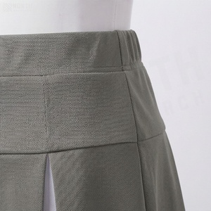 High Waist Pleated <b>Mini</b> <b>Skirt</b> Women Gray Solid Color With <b>Red</b> White Blue Trim Comfortable All Seasons Wear - Product Image 5