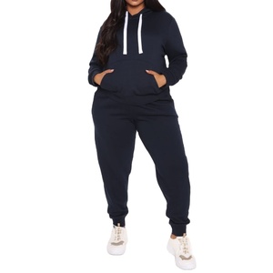 Vêtements de sport Ensemble de survêtements pour femmes Bleu Coton Polaire OEM Vêtements d'entraînement pour femmes personnalisés Deux pièces Jogging Suit Pullover Survêtement - Product Image 1
