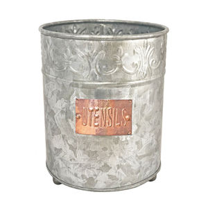 Organizador de utensilios de metal galvanizado estilo rústico con 3 compartimentos y asa, soporte para cubiertos de hierro rústico y organizador de cubiertos. - Product Image 3