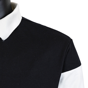 Polo à manches longues pour homme, tricoté, décontracté, à blocs de couleur, coupe classique, style rayé blanc et noir - Product Image 4