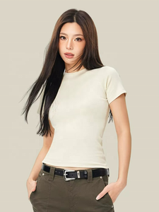 T-shirt à col rond et manches courtes pour femme, collection Printemps-Été 2026, style Spice Girls, couleur unie, coupe ajustée - Product Image 2