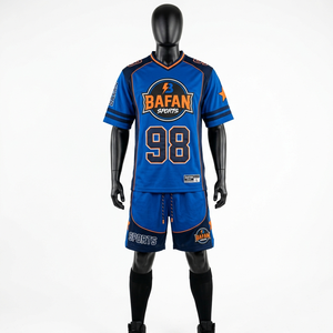 Premium 190 GSM Breathable Polyester Football Jersey Short Set Blue Green <b>Heat</b> Print for men's set - Product Image 2