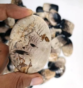 Cabochon d'agate naturelle en racine de palmier, coupe ovale unique, noire, de haute qualité, cirée/huileée, pierre précieuse en vrac pour la fabrication de bijoux et de colliers - Product Image 6