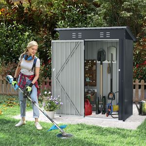 Outdoor Garden <b>Storage</b> <b>Shed</b> 5x3 Ft with Sloped Roof Lockable Door Resin <b>Wood</b> Frame - Product Image 6