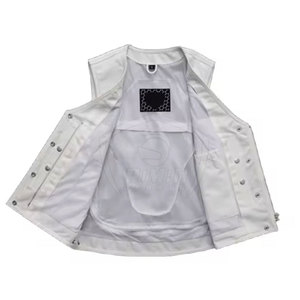 <b>Men's</b> <b>White</b> V-Neck Moto <b>Vest</b> With Side Lacing And Zipper Pocket Breathable Polyester Outerwear Spring Style - Product Image 3