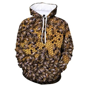 Sudadera con capucha estampada de panal de abeja para hombre, informal, de invierno, tejida, holgada, 100% algodón, forro polar transpirable, estilo urbano, con bolsillo - Product Image 6