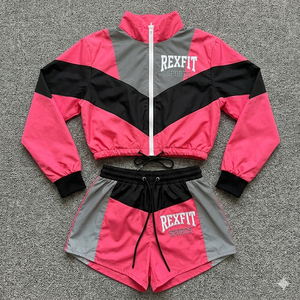 ชุดวอร์มกันลมสะท้อนแสงแบบสั่งทำ Rexfit Sports ขายส่ง เสื้อแจ็คเก็ตซิปเต็มตัวและกางเกงขาสั้นสำหรับผู้ชาย ขายส่ง - Product Image 1