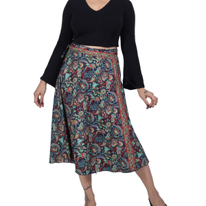 Jupe longue décontractée en satin de polyester imprimé motif cachemire avec cordon de serrage, lavable et respirante, collection printemps, fabricant - Product Image 1