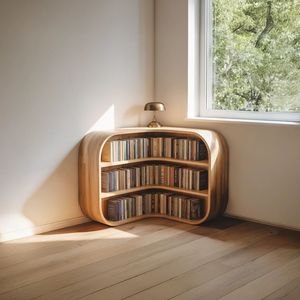 Étagère d'angle en bois courbée moderne avec un design de rangement minimaliste pour l'intérieur de la maison - Product Image 1