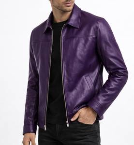 Premium <b>Purple</b> Winter Genuine Leather Waterproof Shell Jacket Men Zip-Up Collared Slim Fit Breathable Streetwear Outerwear 6XL - Product Image 1