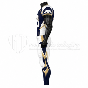 Uniforme Personalizado de Fútbol Americano - Jersey y Pantalones Azules y Blancos, Sublimados, 100% Poliéster/Spandex con Elasticidad en Cuatro Direcciones - Product Image 5