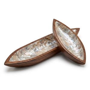 Juego de bandejas decorativas de madera con forma de barco, incrustaciones de nácar, plato dorado para frutas, adorno para el hogar, artículo de exhibición para mesa. - Product Image 1