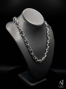 Twisted Moissanite <b>Chain</b> Necklace Blue <b>Black</b> Stone Link Choker Silver Color Jewelry Gift - Product Image 2