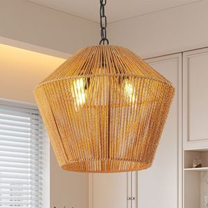 Lámpara Colgante de Cuerda de Cáñamo Estilo Boho de 17 Pulgadas, Hecha a Mano, Estilo Rústico para Isla de Cocina, Comedor, Dormitorio, Lámparas Colgantes Elegantes - Product Image 5