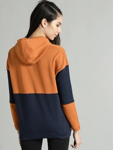 Sudadera con Capucha para Mujer, Diseño Color Block, Manga Larga, Estilo Casual, Otoñal, Tejido de Algodón y Bambú, Transpirable, Corte Regular - Product Image 5