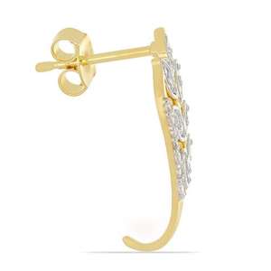 Joyería Fina, Pendientes de Diamantes Cultivados en Laboratorio de Oro Amarillo Sólido de 18K para Mujer, con Diseño de Hojas, Marcados y Certificados por SGL LAB - Product Image 4