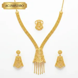 Elegant African <b>Charm</b> Necklace Set with Earrings & Ring 24K Gold Plated Bridal Jewelry - Product Image 2