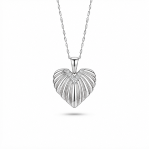 18K Gold 004ctw Ribbed Pattern Textured Heart Pendant Necklace Beautifully Blends Classic Charm with Modern Lab Diamond Necklace - Product Image 1