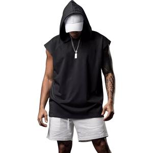<b>Men's</b> <b>White</b> Sleeveless Hooded <b>Vest</b> Solid Hip Hop Tank Top Regular Fit Unlined Sweatshirt - Product Image 5