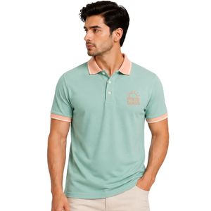 Polo Personalizado Verde Menta y Durazno para Hombre, Manga Corta, Ropa Casual de Golf, OEM, Marca Privada, Uniforme Transpirable, Venta al Por Mayor - Product Image 1