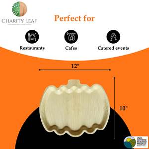 12\" X 10\" Natural Palm Leaf Trays <b>Disposable</b> Dinnerware & <b>Tableware</b> Pumpkin Style - Product Image 3